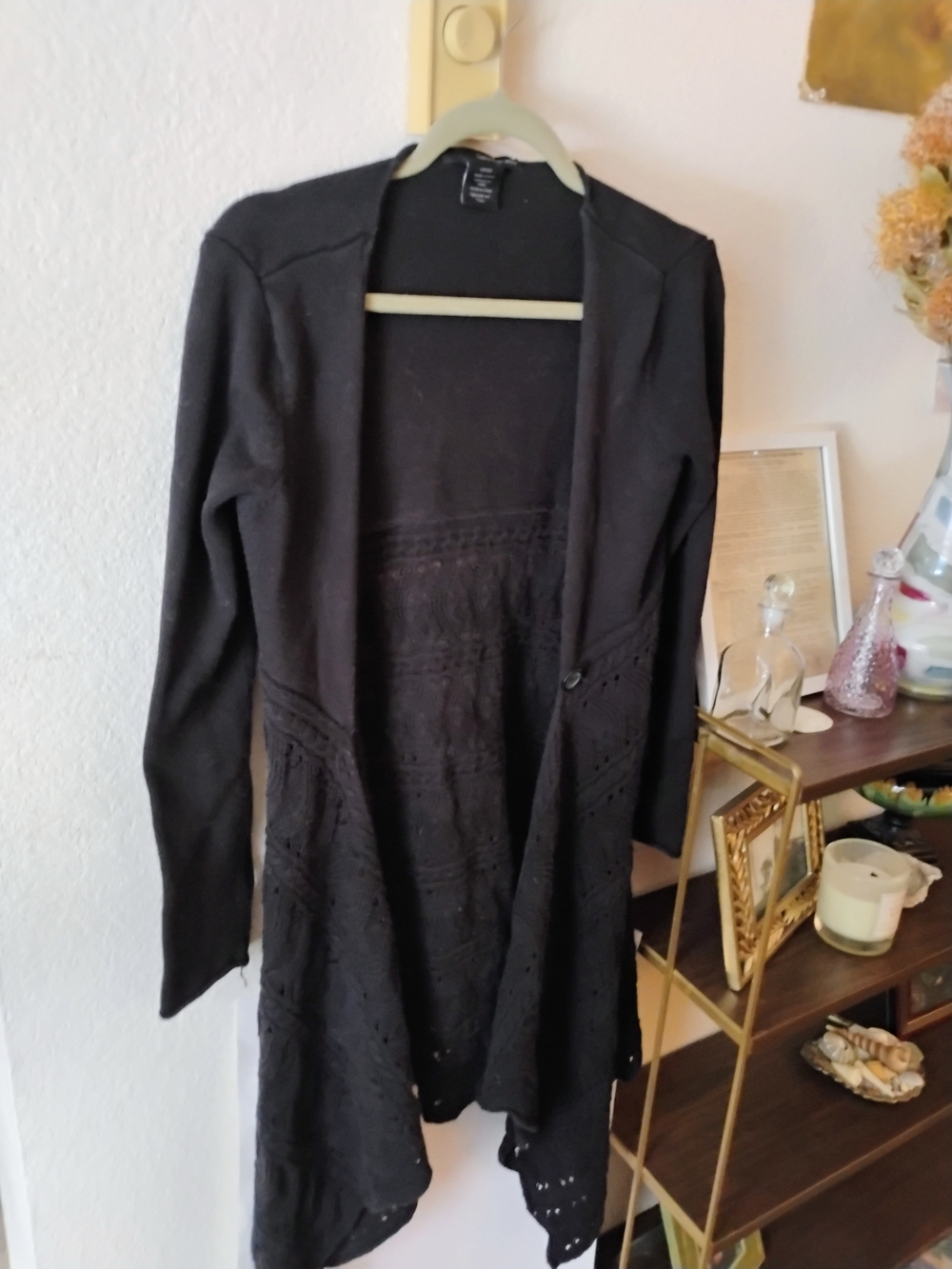 Calvin Klein Jeans Black Open-Front Long Knit Cardigan Size S